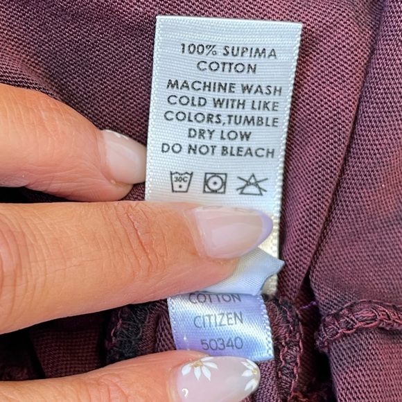 Cotton Citizen Burgundy Tie-Dye Long Sleeve Supima Cotton Tee - Size XS - Picture 9 of 11